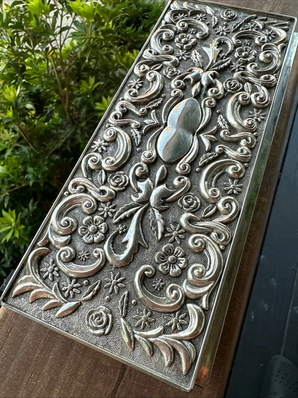 Godinger Silver Plated Ornate Floral Jewelry Box Integrated Mirror Velvet Lined